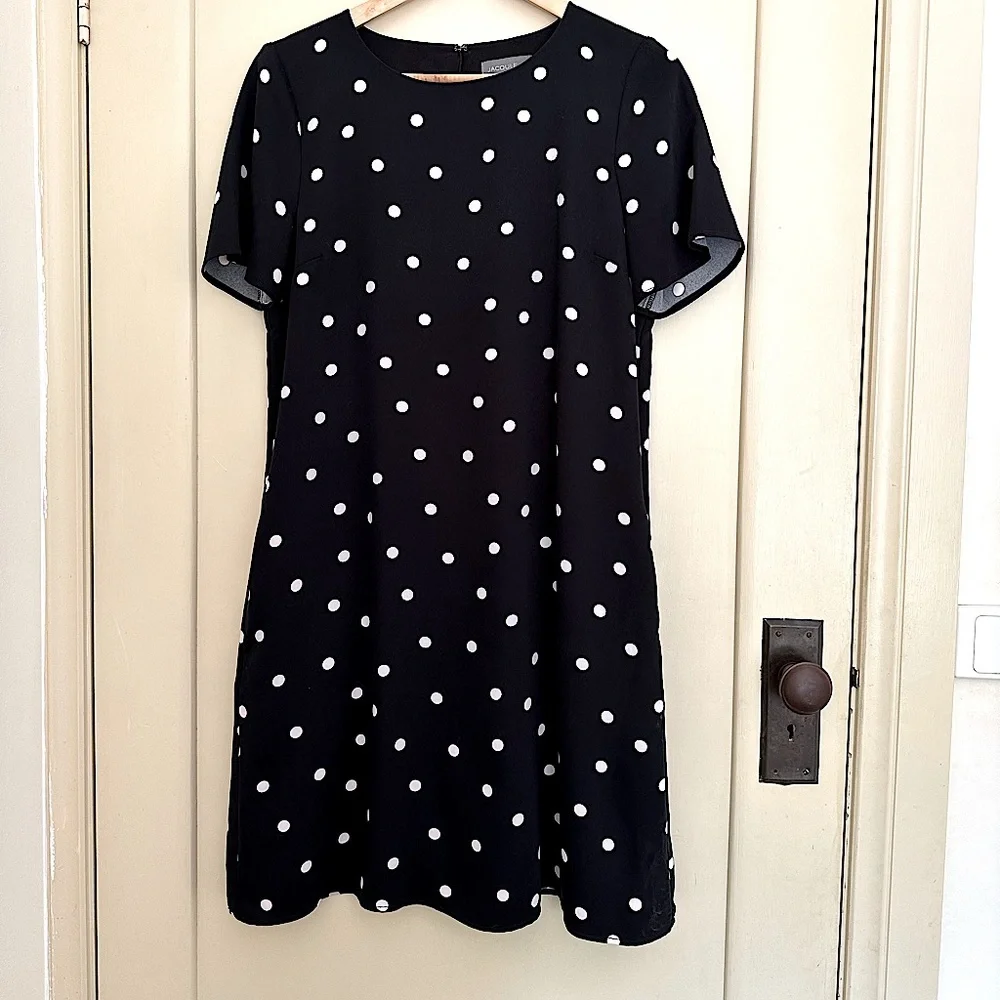 JACQUI E | B & W Polka Dot Shift Dress | Size 10 | Preloved - Picture 3 of 11